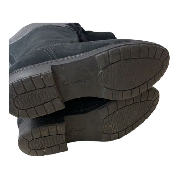 Clarks | Black Suede & Gray Wool Merrian Noble Lace Up Side Zio Riding Boot 7.5 - Picture 5 of 9